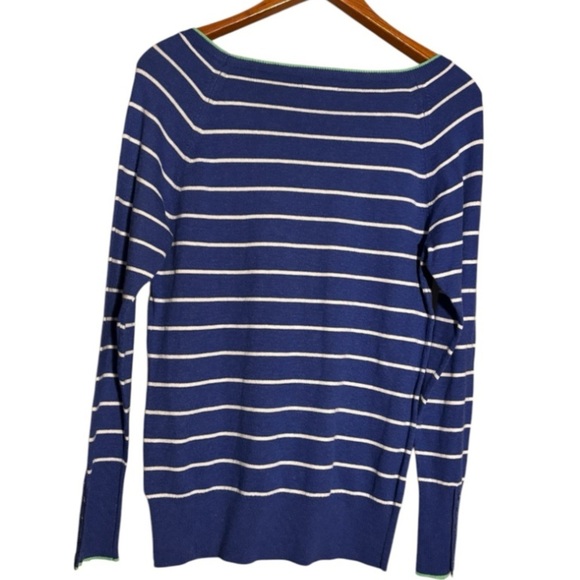 Gap Blue & White Striped Sweater Size Medium Round Neck Long Sleeve Sweater - Picture 2 of 8